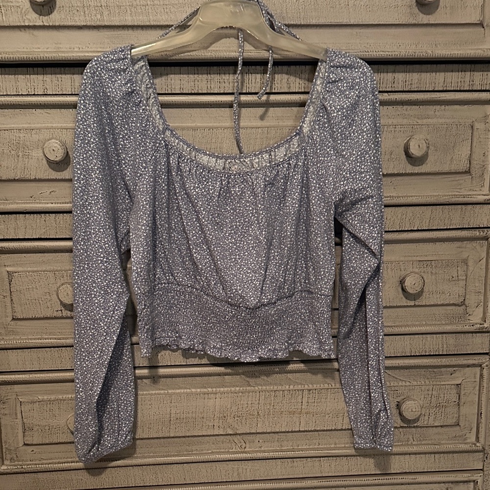 Arizona Jean Company Light Blue Printed Long-Sleeve Crop Top XL (juniors)